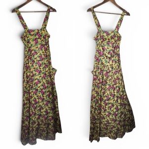 Karen Zambos Couture Cut-Out Back Sleeveless Maxi Dress in Yellow Floral Size 2